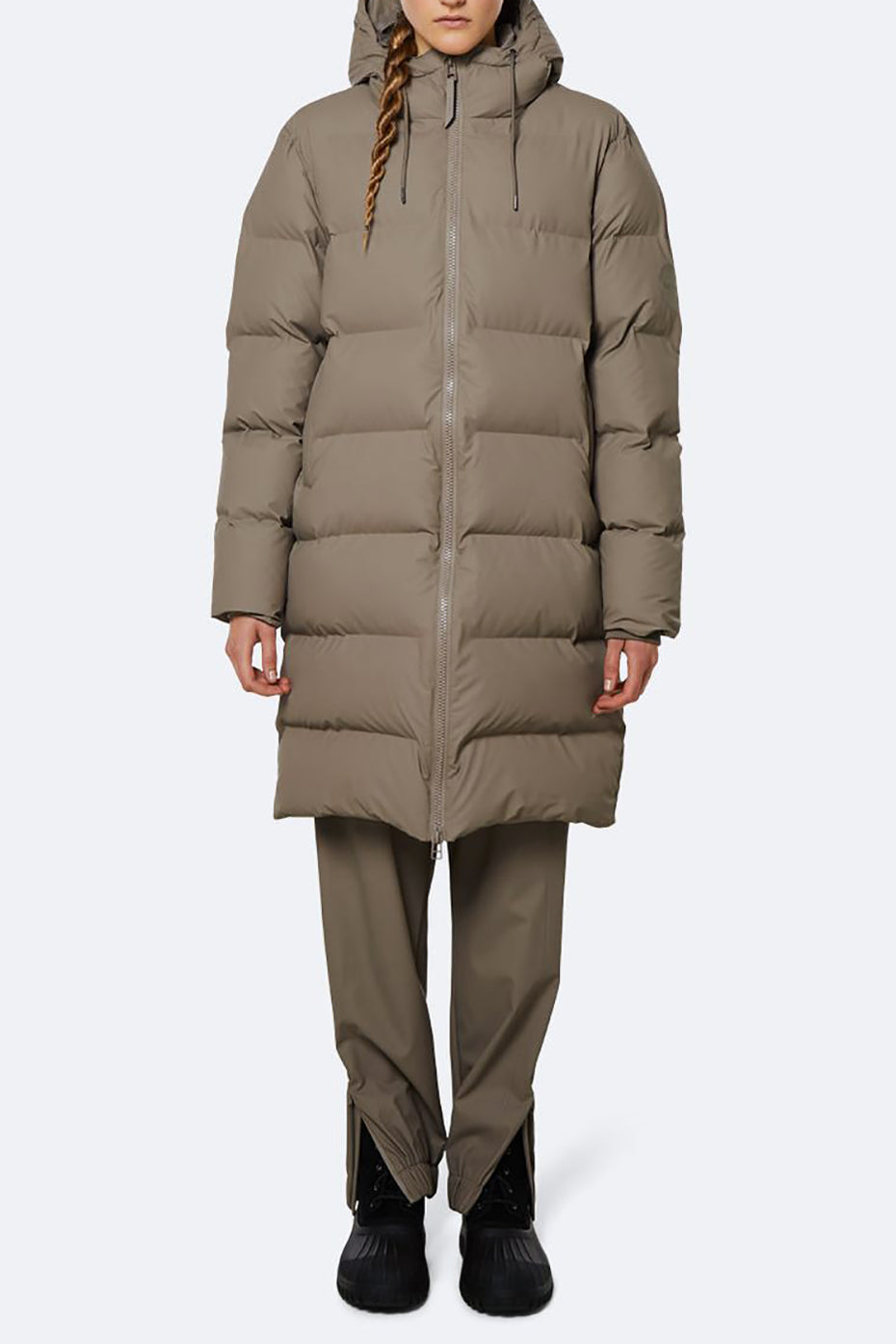 Taupe Long Puffer Jacket - Rains Insulated Winter Coat