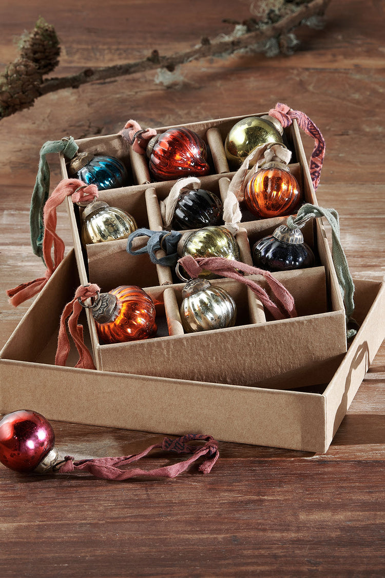 Nkuku Mixed Antique Dew Drop Baubles - Set of 12 