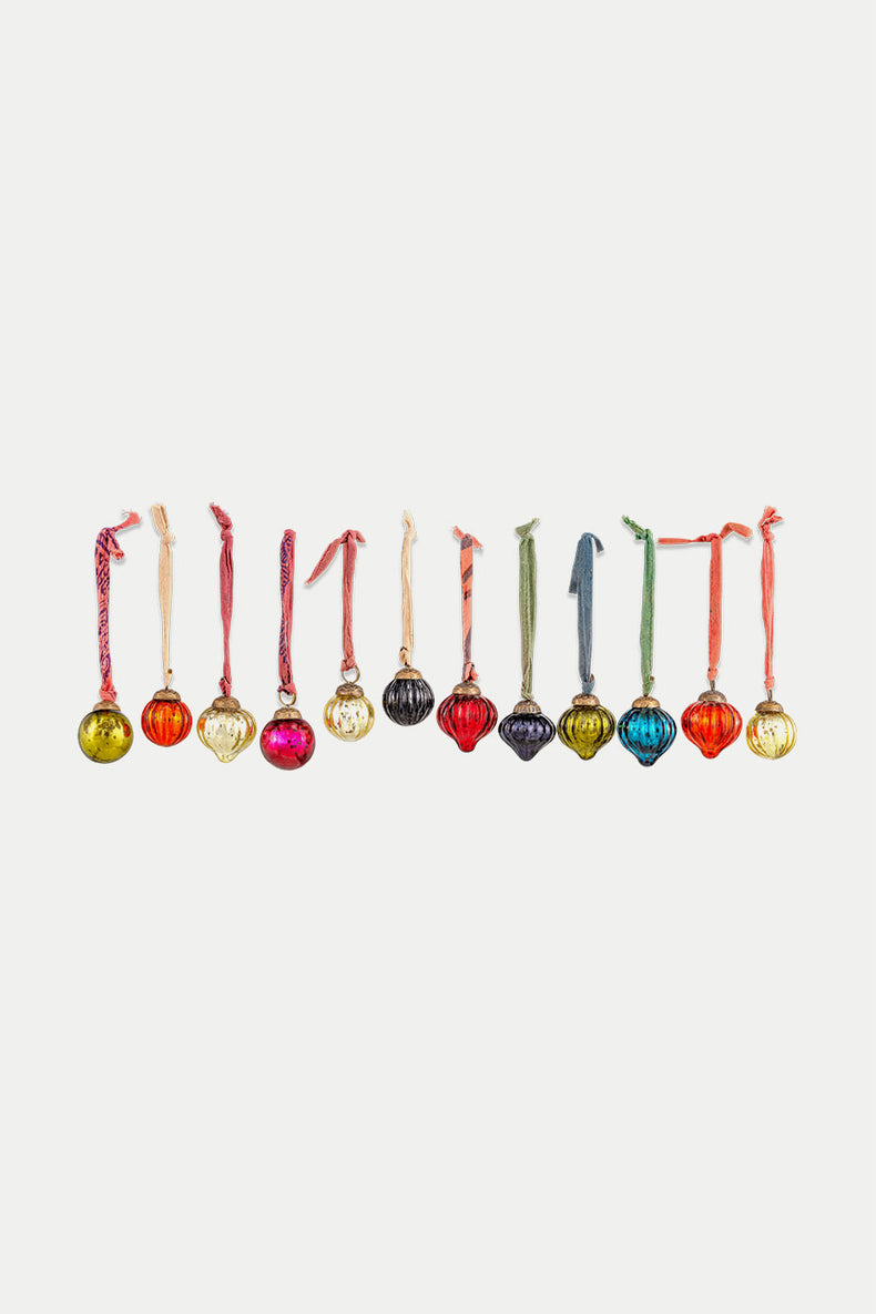 Nkuku Mixed Antique Dew Drop Baubles - Set of 12 