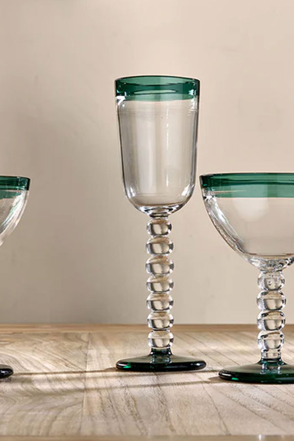 Clear & Teal Thimma Wine Glass