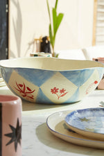 Blue Checkerboard Serving Bowl