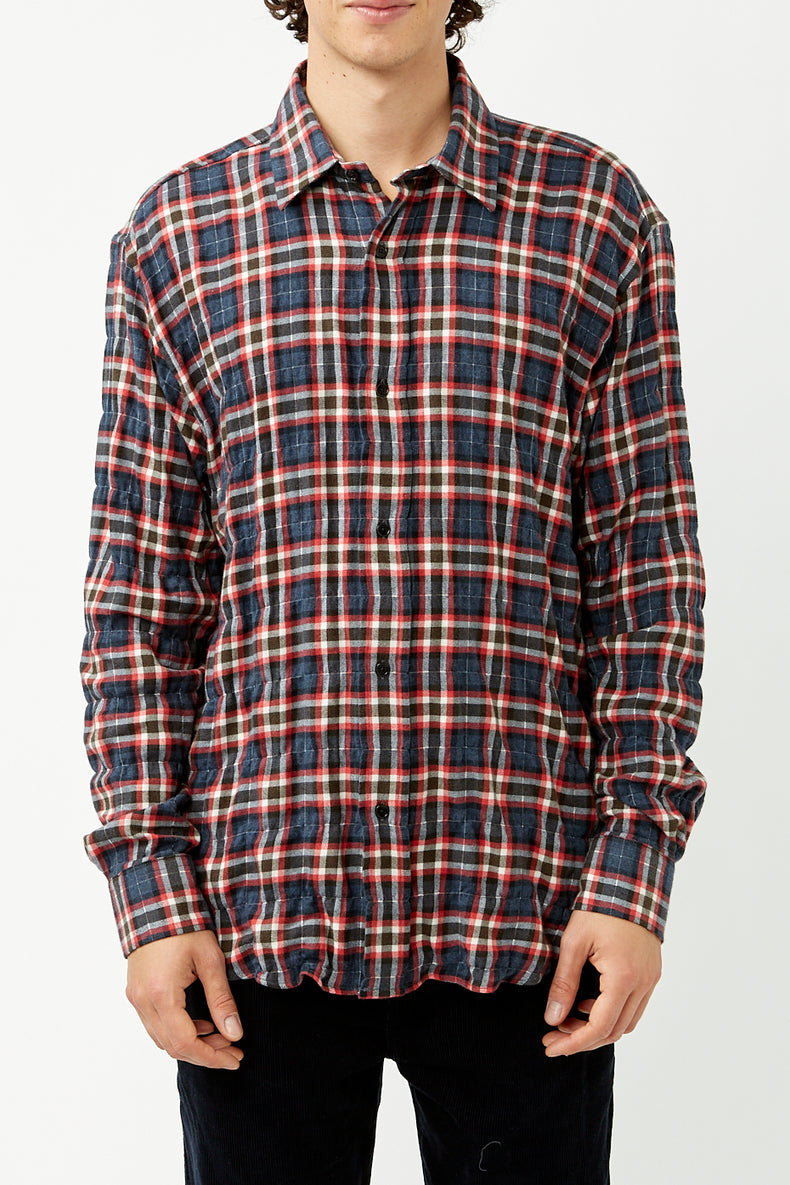 Grey Red Checks Crinkle Shirt