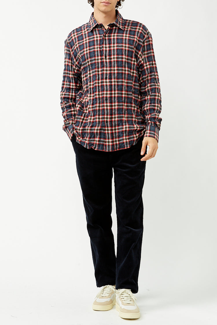 Grey Red Checks Crinkle Shirt