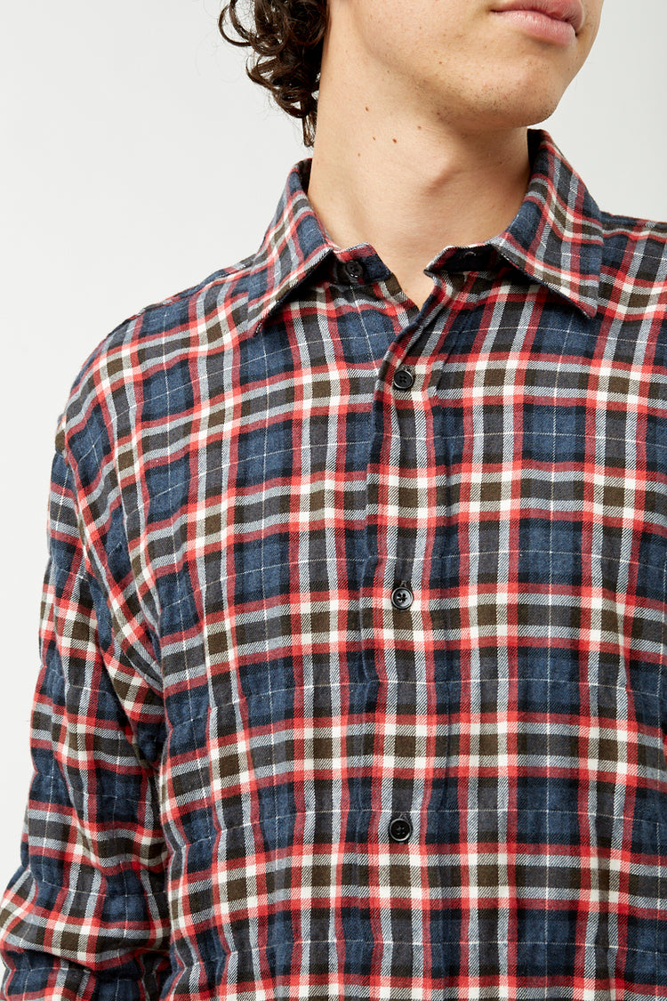 Grey Red Checks Crinkle Shirt