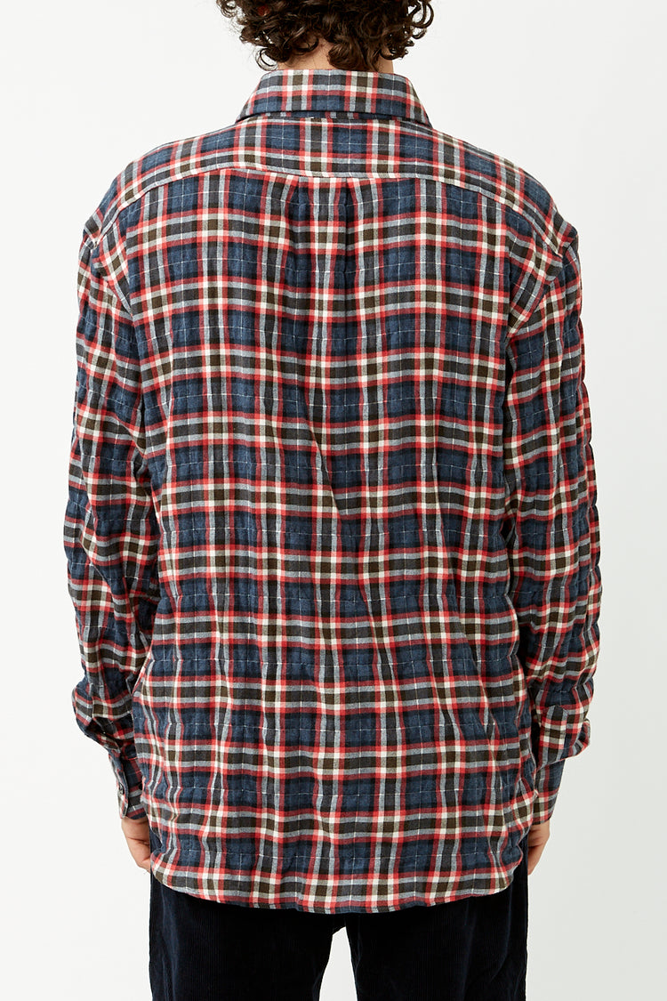 Grey Red Checks Crinkle Shirt