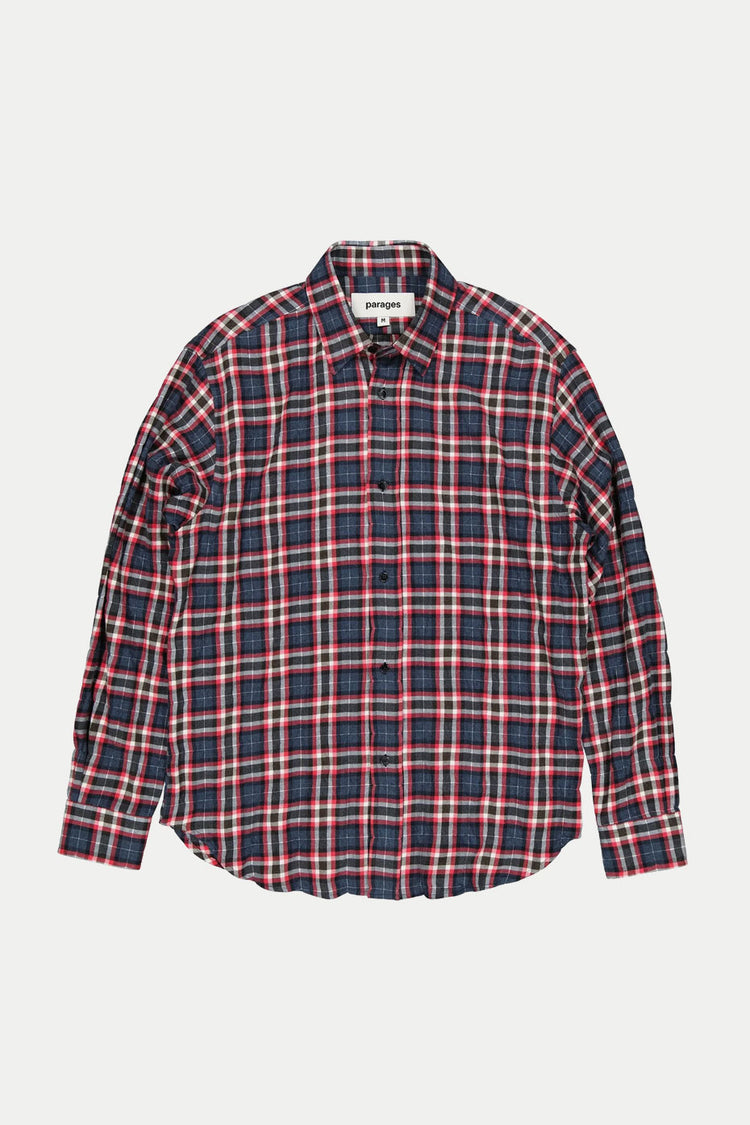 Grey Red Checks Crinkle Shirt