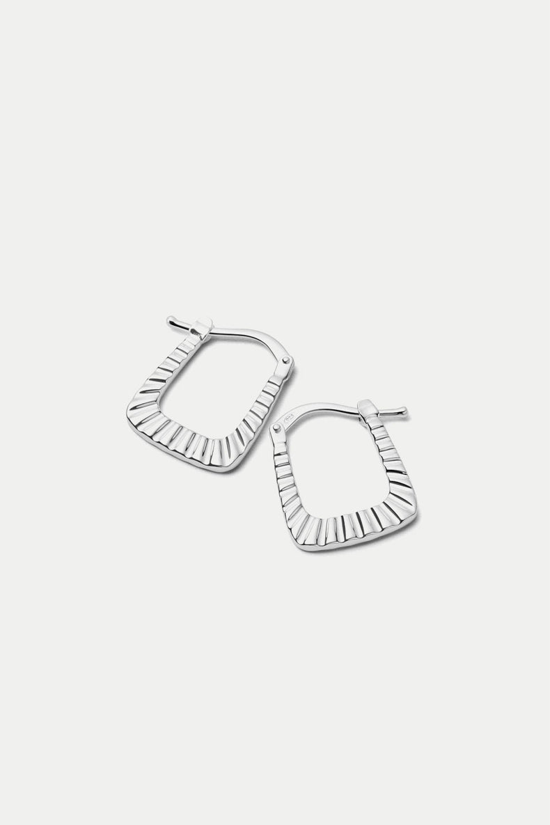 Silver Midi Striped Creole Hoop Earrings