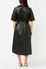Black Fiola Leather Wrap Dress