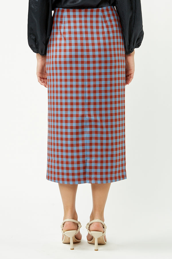 Blue Checked Midi Skirt