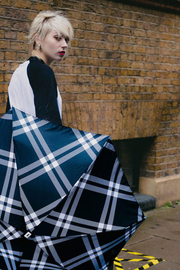 Black & White Plaid Camden Tweed Umbrella