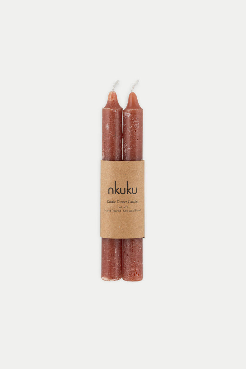 Nkuku Rust Rustic Soy Blend Dinner Candles - Set of 2 
