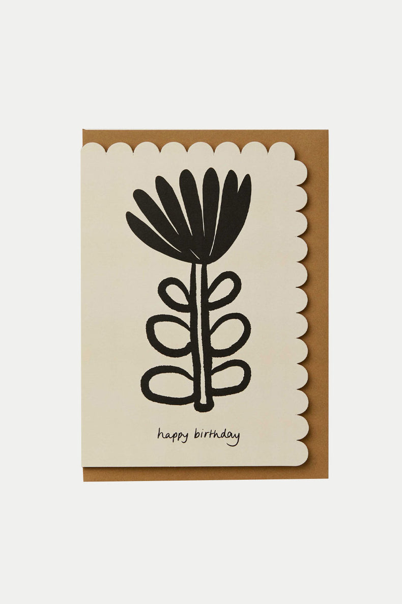 Black Illustrated Dahlia Flower Birthday Card