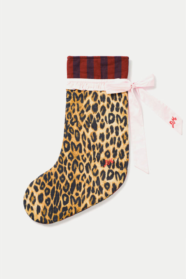 Leopard Burgundy Bow Christmas Stocking