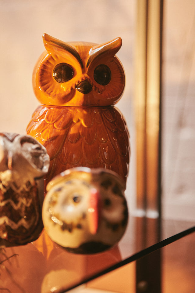 Tangerine Ceramic Owl Jar