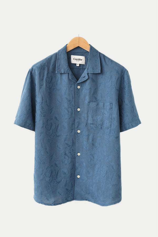 Blue Floral Jacquard Camp Shirt