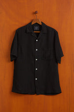 Black Linen Camp Collar Shirt