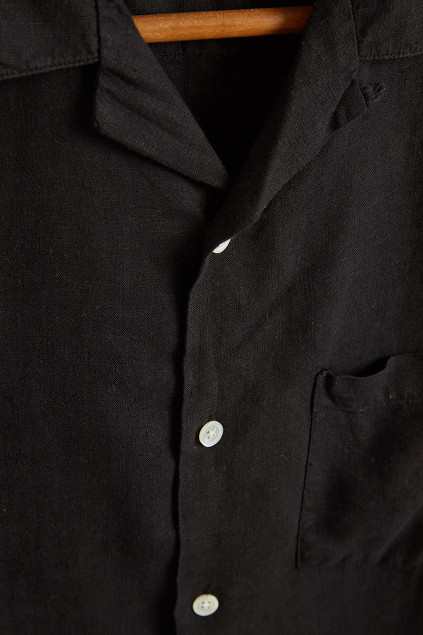 Black Linen Camp Collar Shirt