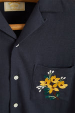 Navy Pique Embroidery Flowers Shirt