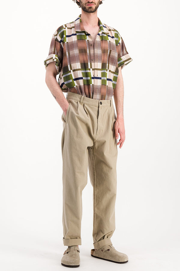 Beige Double Pleat Pants