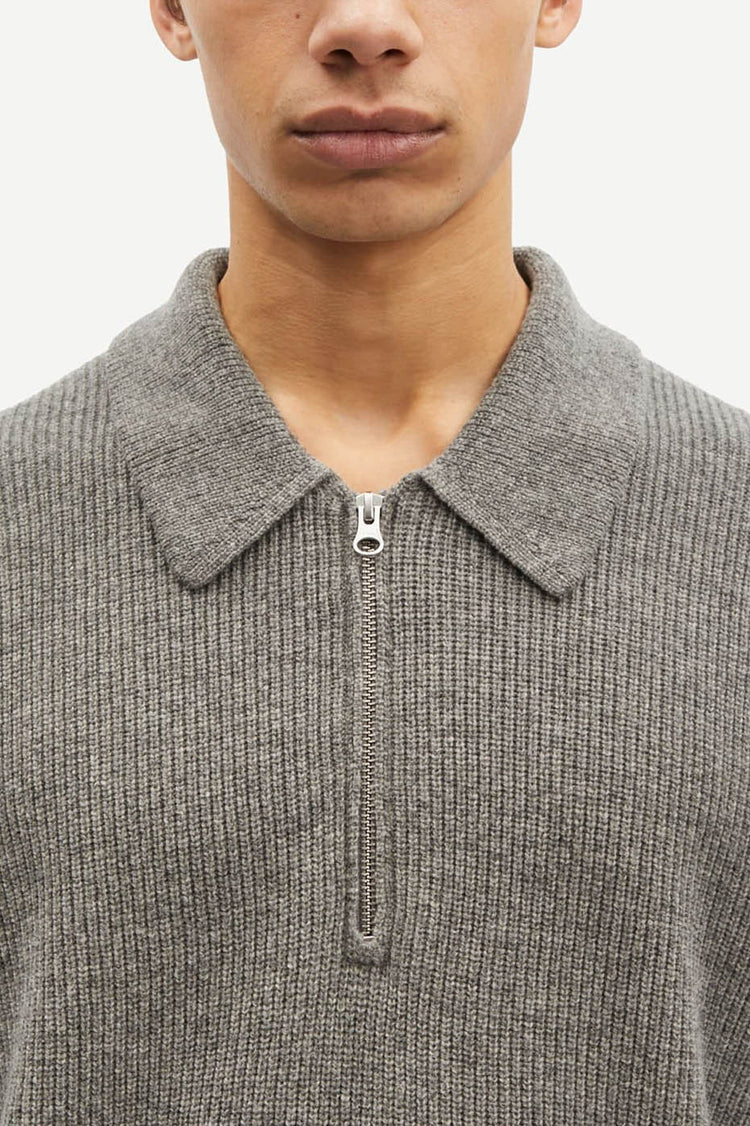 Dark Grey Melange Saisaks Polo Knit