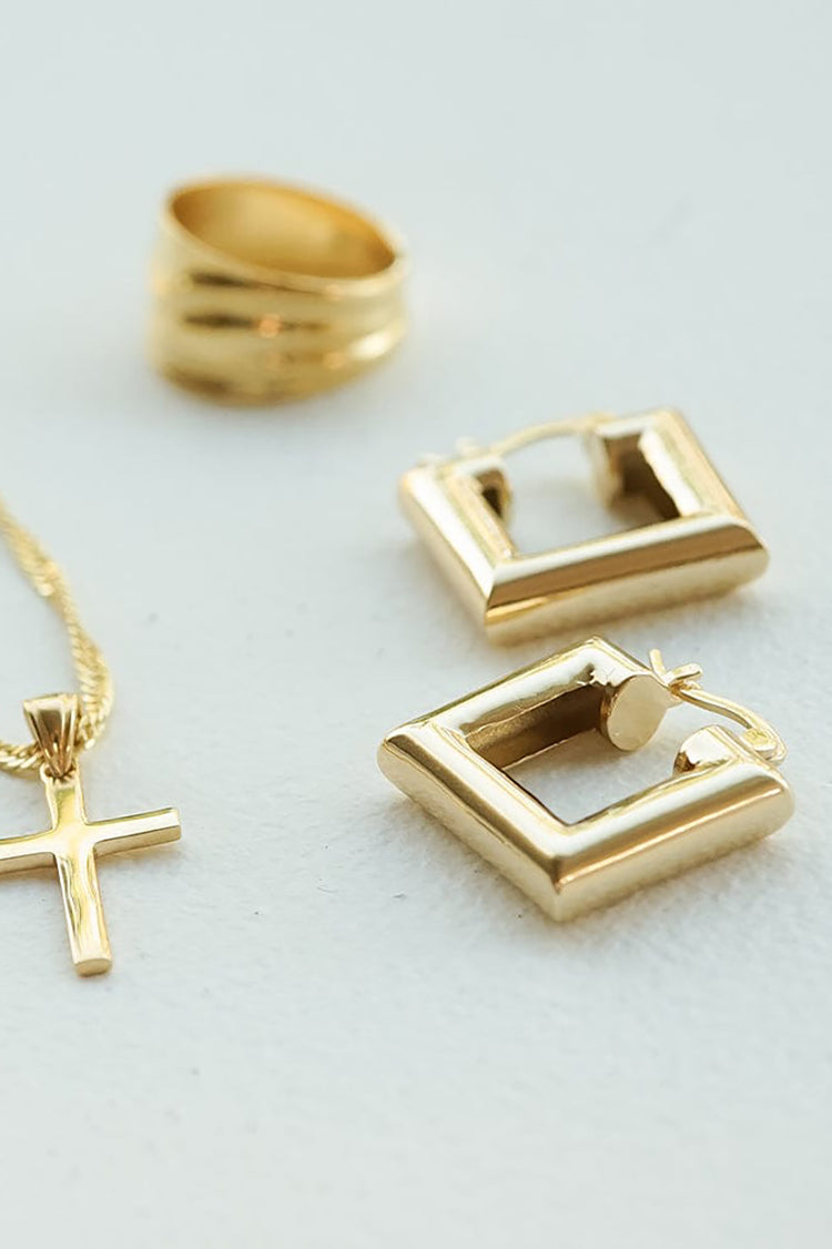 Gold Plated Polly Sayer Chubby Square Hoop Earrings