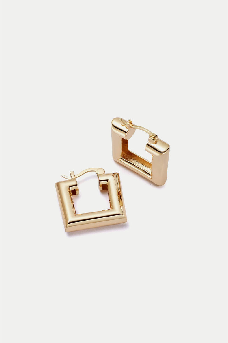 Gold Plated Polly Sayer Chubby Square Hoop Earrings