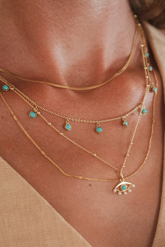 Gold Plated Turquoise Charm Necklace