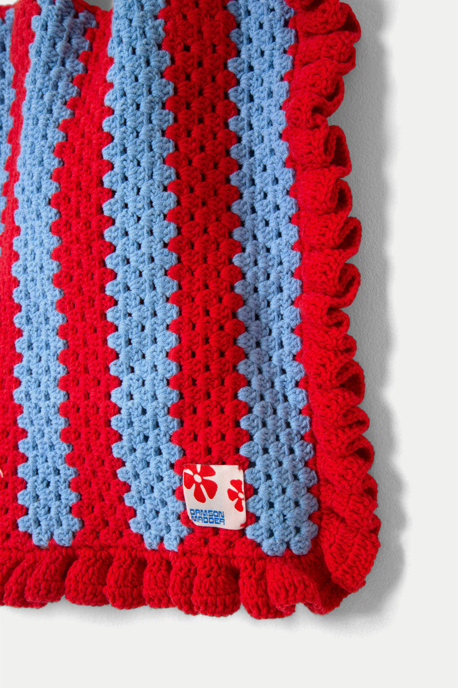 Red Blue Stripe Frill Crochet Bag