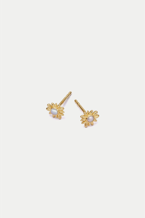 Gold Daisy Mother of Pearl Stud Earrings