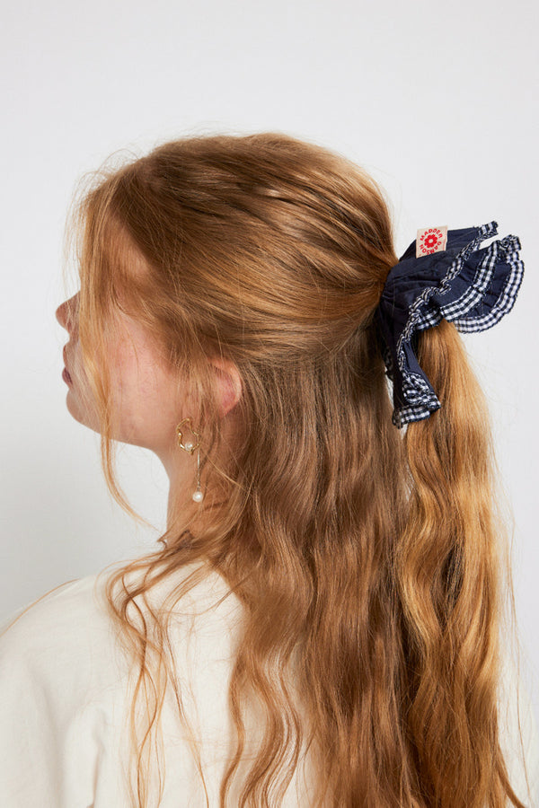 Navy Frill Scrunchie