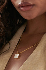 Gold Plated Mother of Pearl Square Necklace