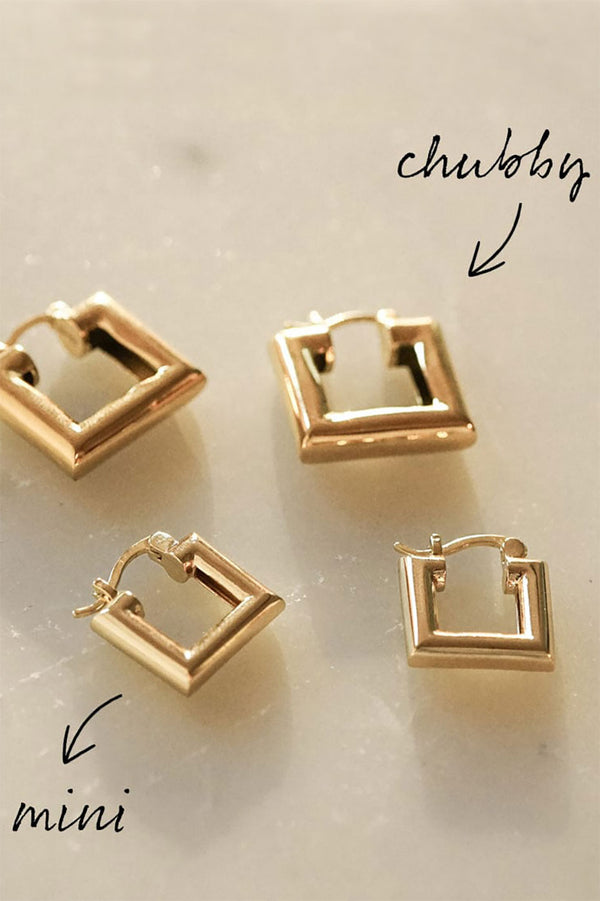 Gold Plated Polly Sayer Mini Chubby Square Hoop Earrings