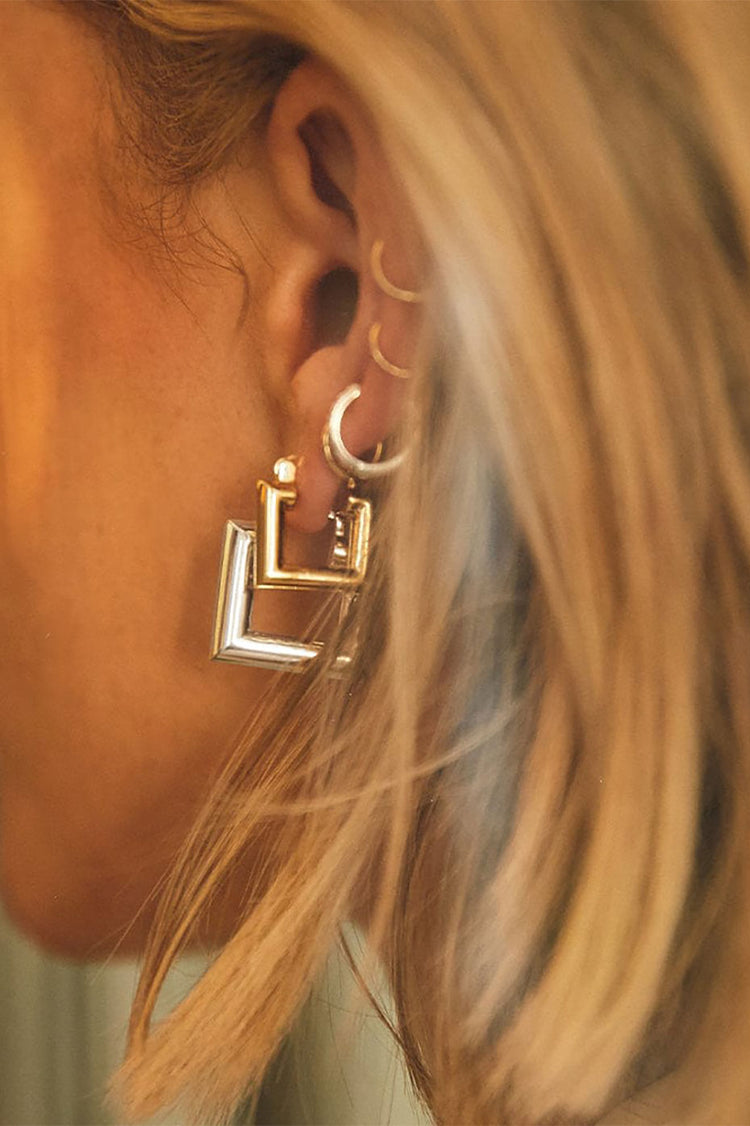 Gold Plated Polly Sayer Mini Chubby Square Hoop Earrings