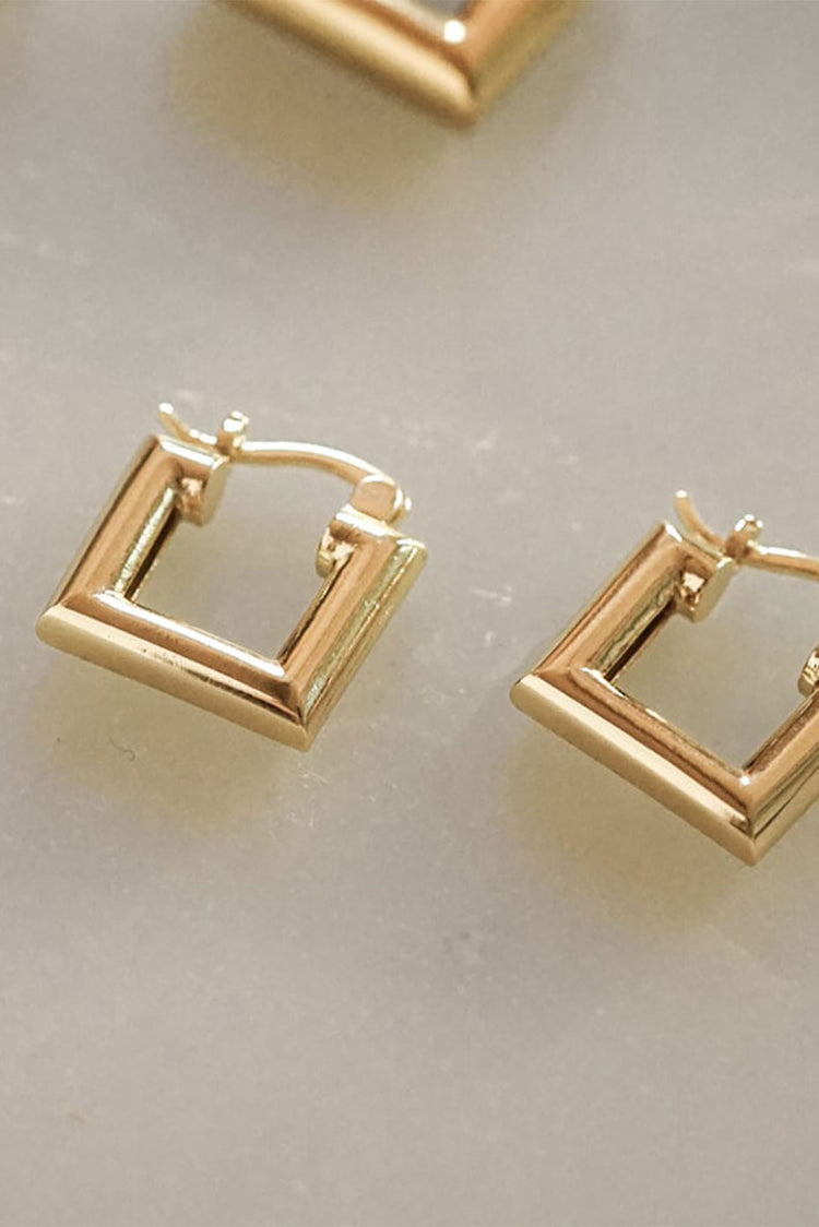 Gold Plated Polly Sayer Mini Chubby Square Hoop Earrings