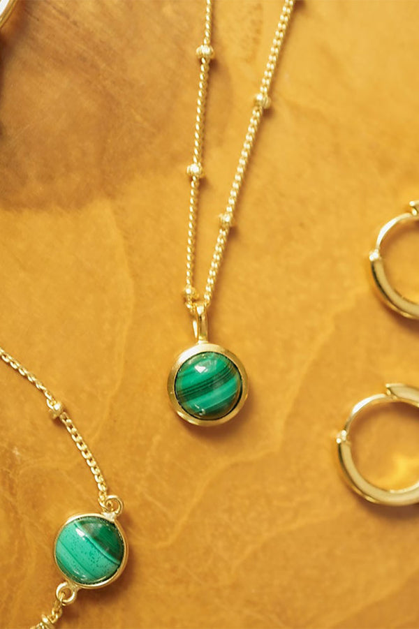 Gold Plated Malachite Healing Stone Necklace