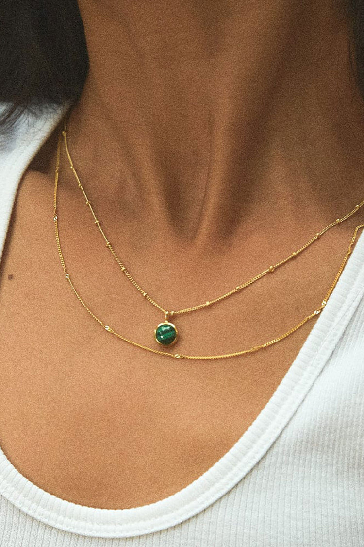 Gold Plated Malachite Healing Stone Necklace