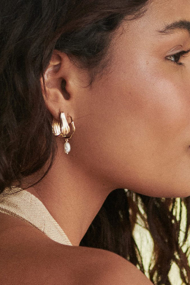 Gold Plated Organic Creole Earrings