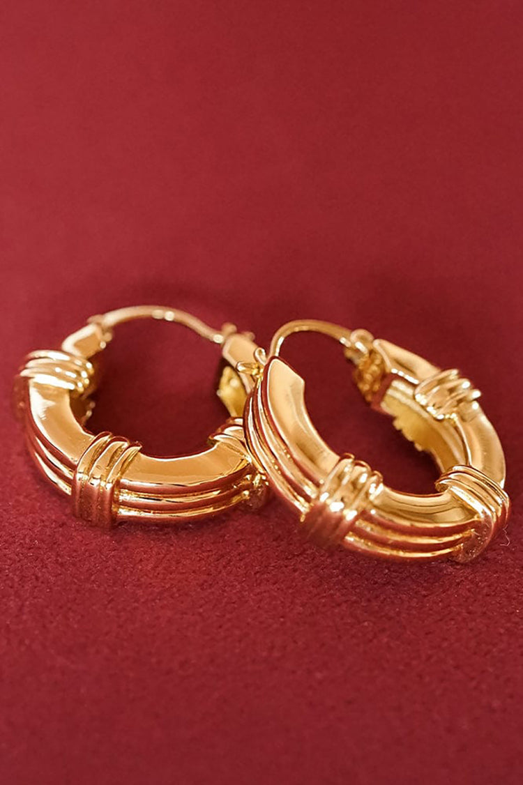 Gold Triple Ridge Chunky Hoop Earrings