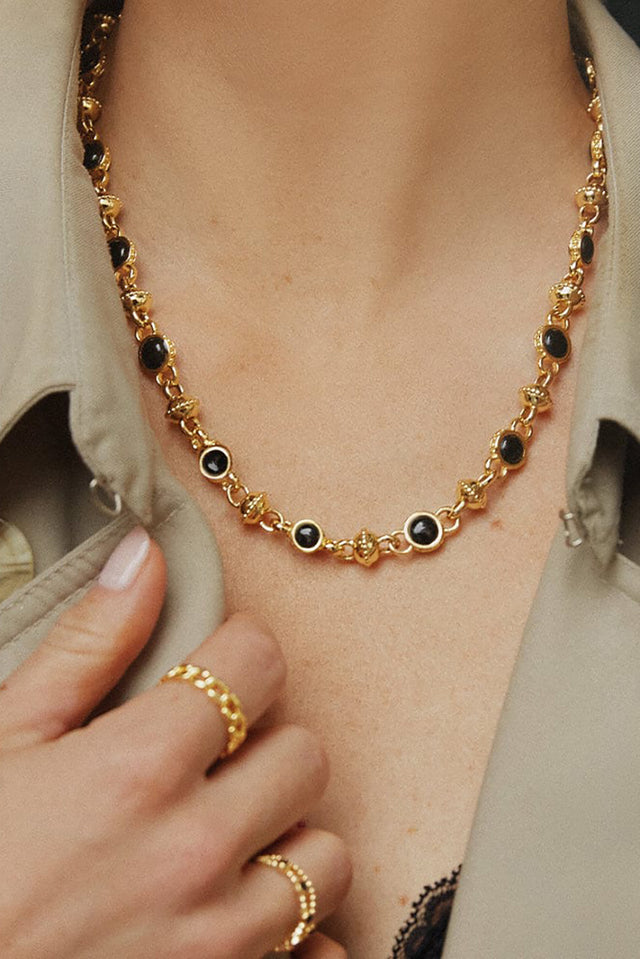 Gold Black Onyx Chain Necklace