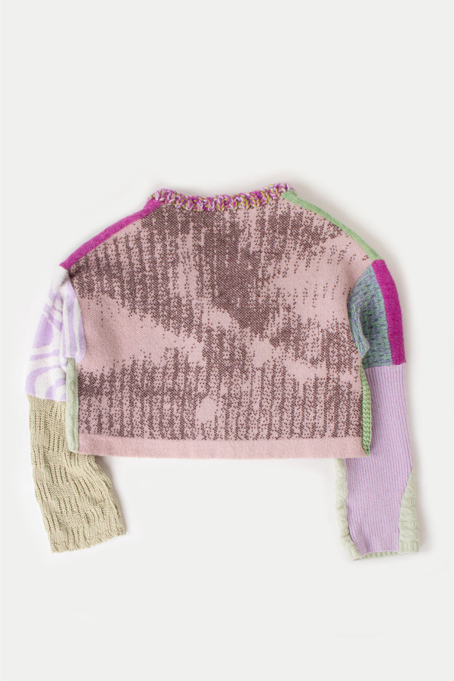 Green & Pink Patchwork Knit Cardigan