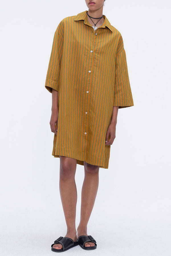 Brown Flying Table Stripe Shirt Dress