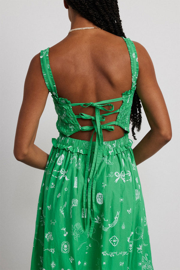 Green Keira Shirred Midi Dress