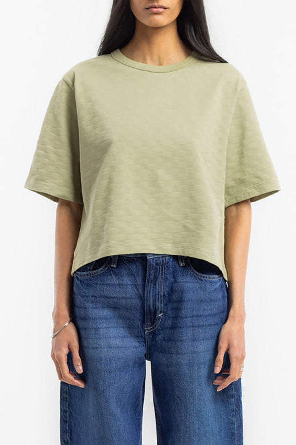 Seafoam Green Cropped Tonal Check Tee