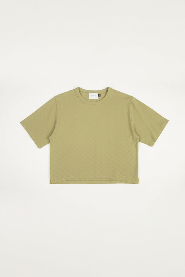 Seafoam Green Cropped Tonal Check Tee