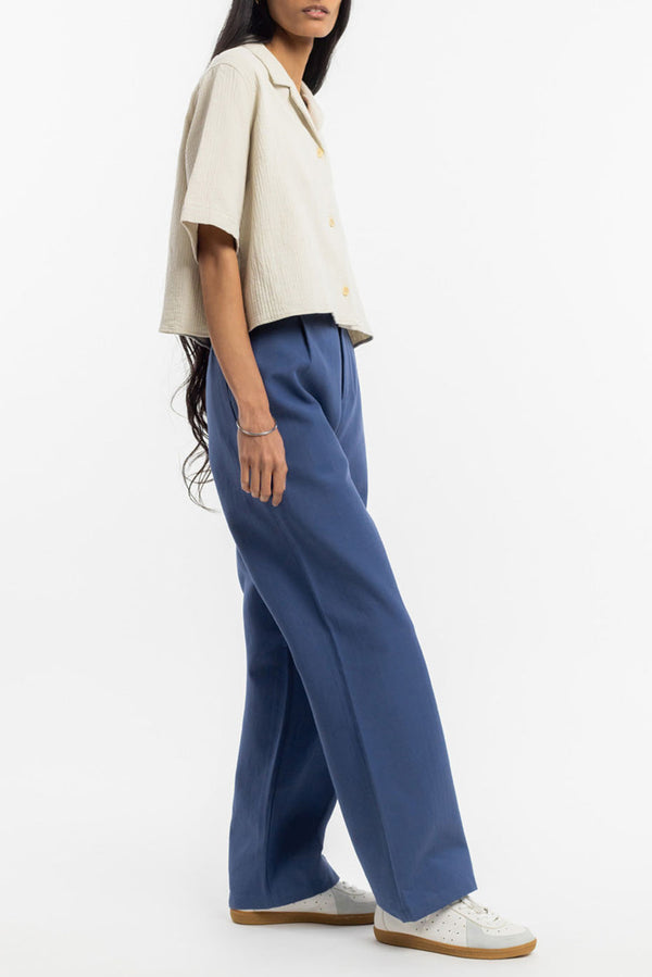 Washed Sand Cropped Bowling Shirt