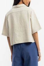 Washed Sand Cropped Bowling Shirt