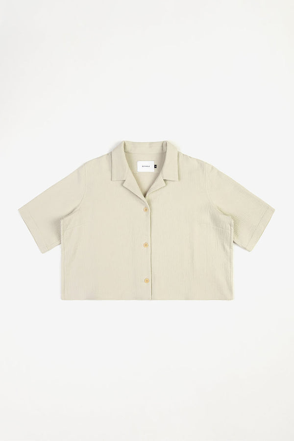 Washed Sand Cropped Bowling Shirt