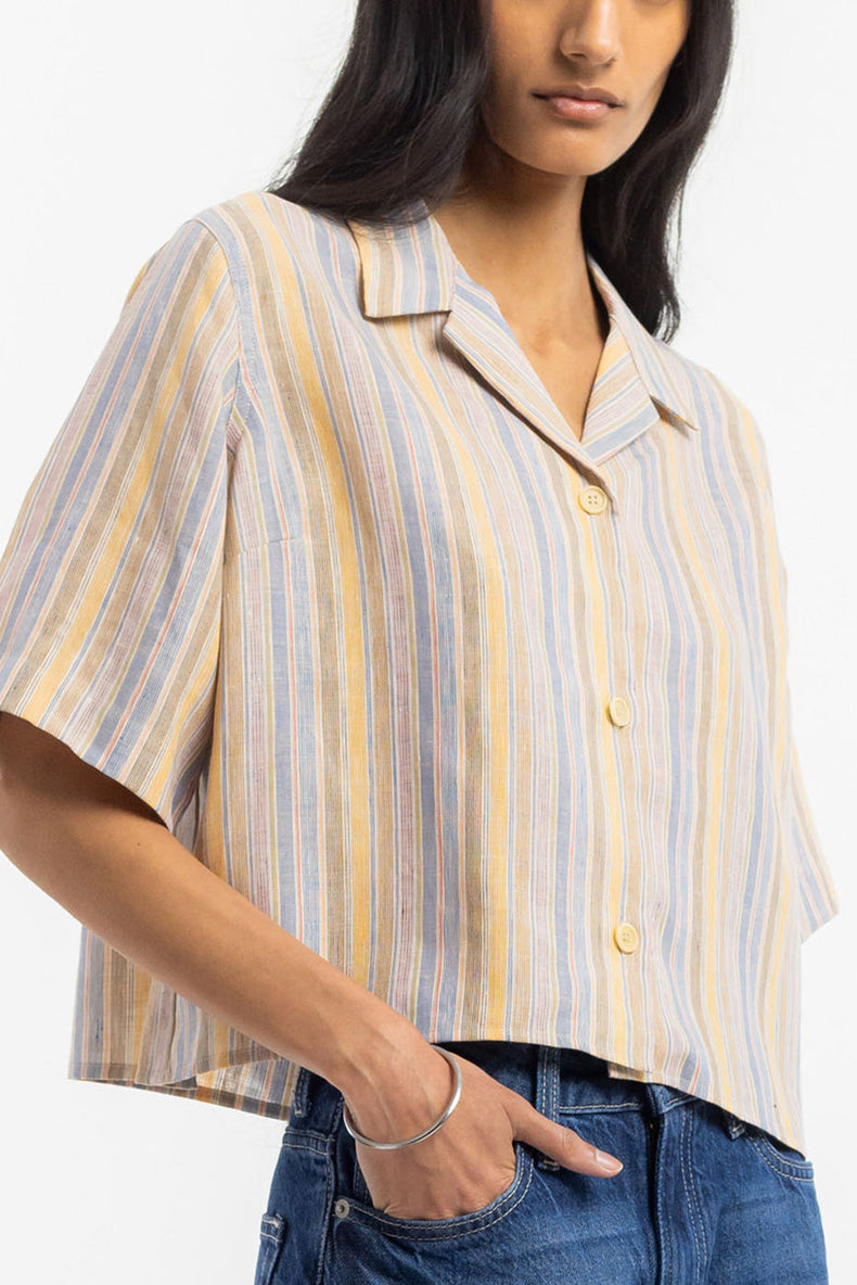 Multi Stripe Cropped Bowling Shirt