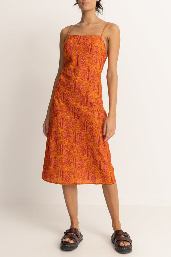 Orange Adia Paisley Bias Cut Midi Dress