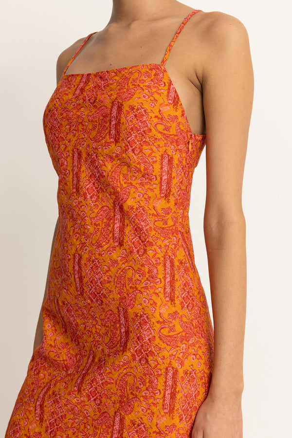 Orange Adia Paisley Bias Cut Midi Dress